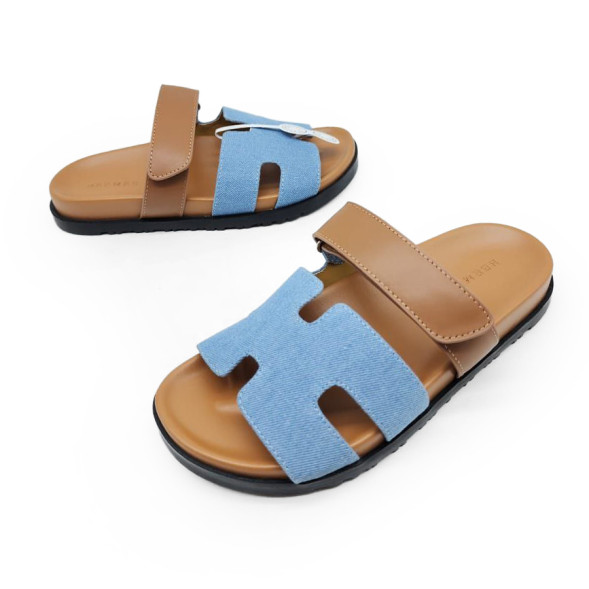 Женские сандалии Hermes Flip-flops Blue/Brown