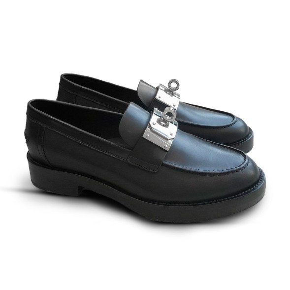 Женские лоферы Hermes Leather Loafers Black