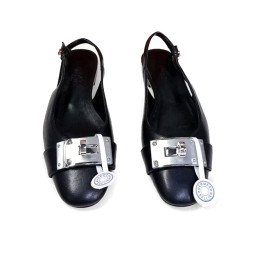 Hermes Leather Flats Black