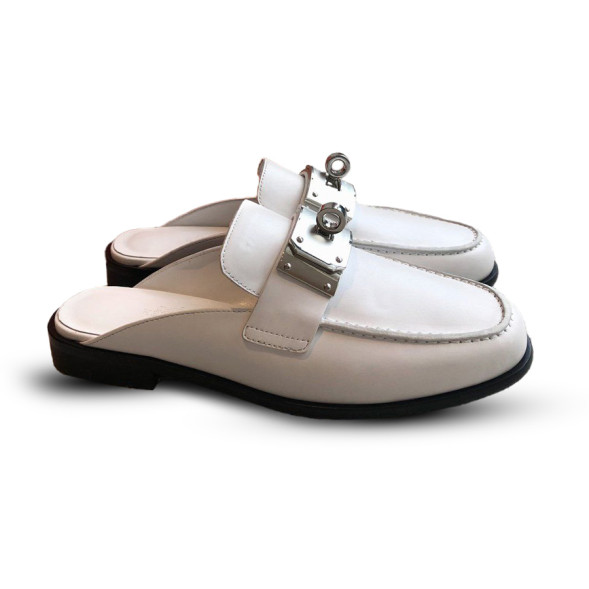 Женские сабо Hermes Leather Sabo White