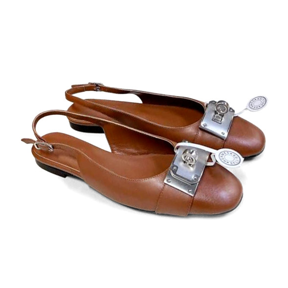 Женские босоножки Hermes Leather Flats Brown