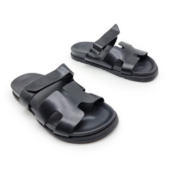 Hermes Flip-flops Leather Glossy Black