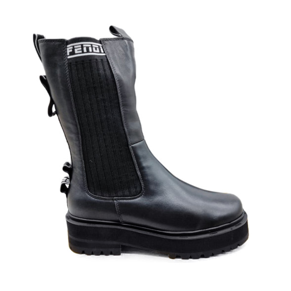 Женские зимние сапожки Fendi Winter Leather Black/White