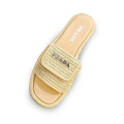 Prada Flip Flop Rafia Beige