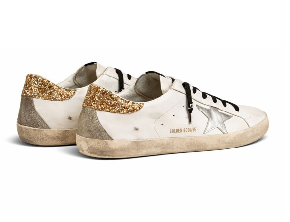 Женские кеды Golden Goose Super Star Donna Bianche in Pelle Con Talloncino Glitter