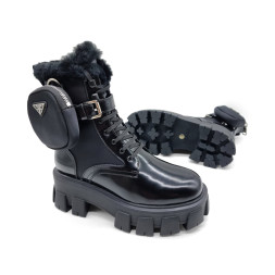 Prada Monolith Brushed Rois Leather and Nylon Boots Black