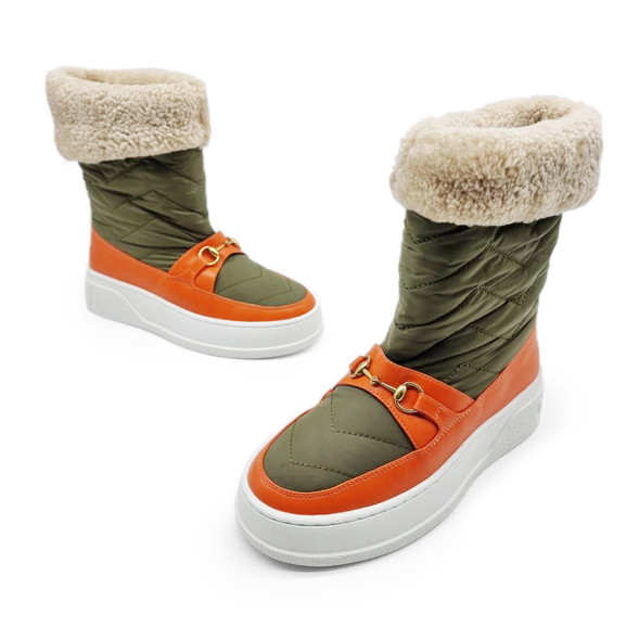 Женские зимние сапожки Gucci Snow Chunky Khaki/Orange