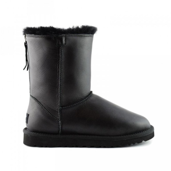 Женские короткие угги Short One Zip Black Leather 