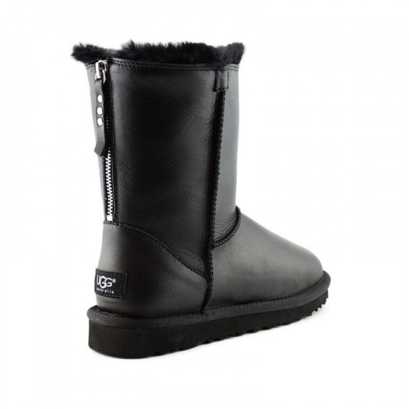 Женские короткие угги Short One Zip Black Leather 