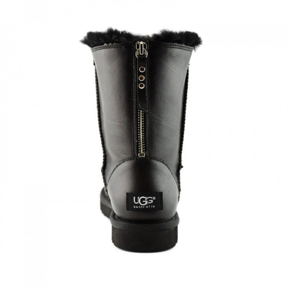 Женские короткие угги Short One Zip Black Leather 