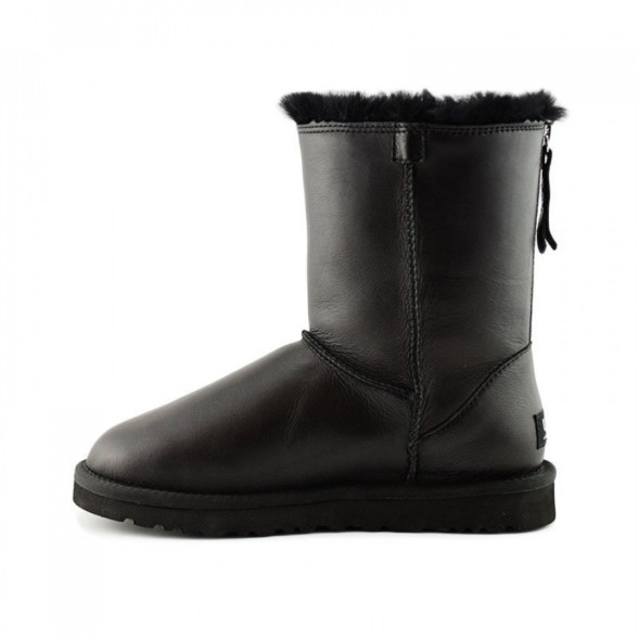Женские короткие угги Short One Zip Black Leather 