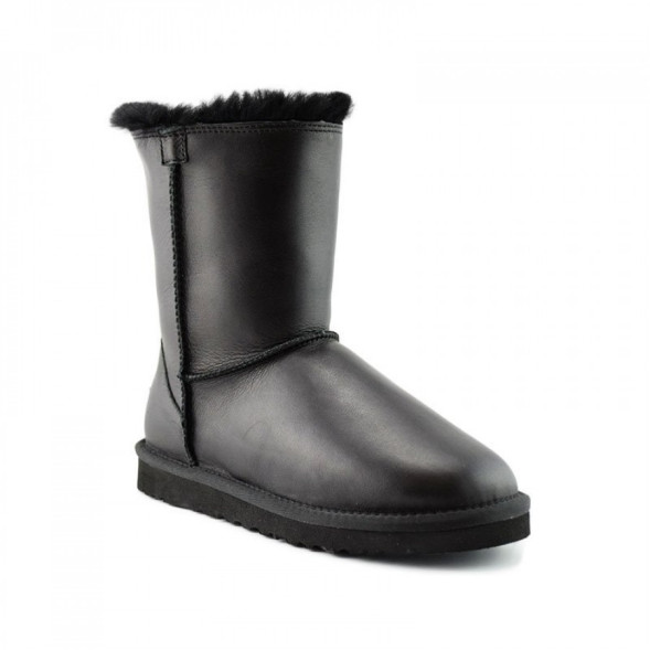 Женские короткие угги Short One Zip Black Leather 