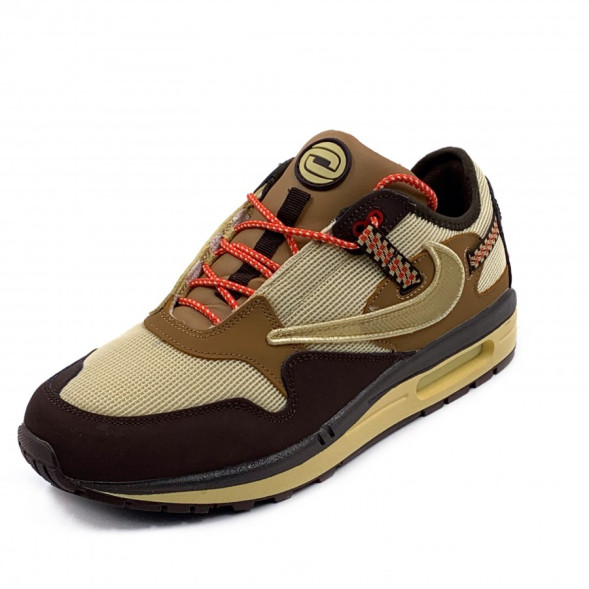 Мужские кроссовки Travis Scott x Nike Air Max 1 - Baroque Brown/Lemon Drop-Wheat-Chile Red
