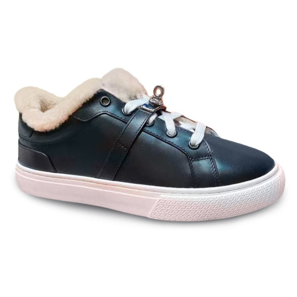 Женские зимние кеды Hermes Winter Sneakers Leather Black