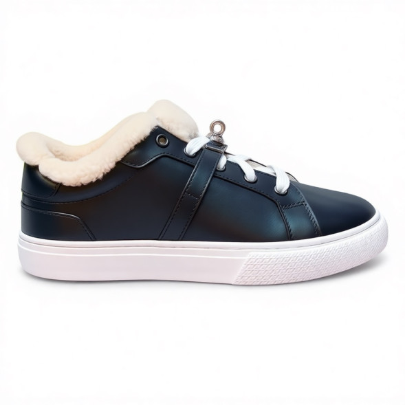 Женские зимние кеды Hermes Winter Sneakers Leather Black