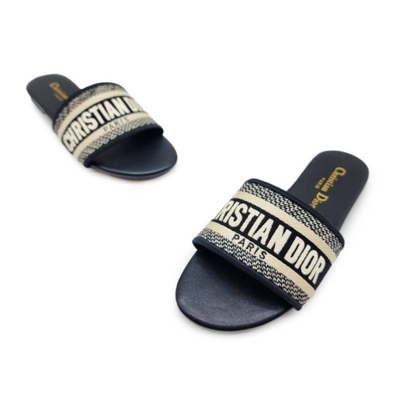 Женские босоножки Dior Flip-flops Textile White/Black