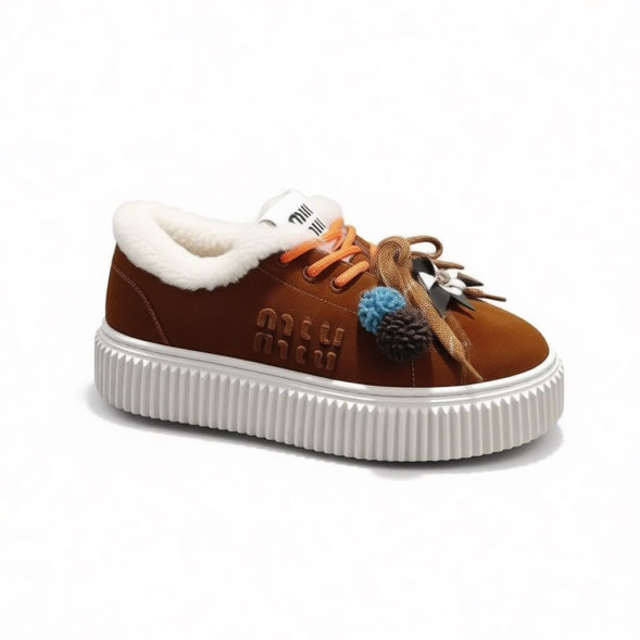 Женские зимние кеды на платформе Miu Miu Winter Sneakers Platform Suede Brown
