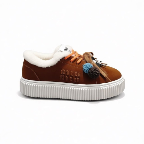 Женские зимние кеды на платформе Miu Miu Winter Sneakers Platform Suede Brown