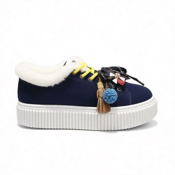 Женские зимние кеды на платформе Miu Miu Winter Sneakers Platform Suede Navy