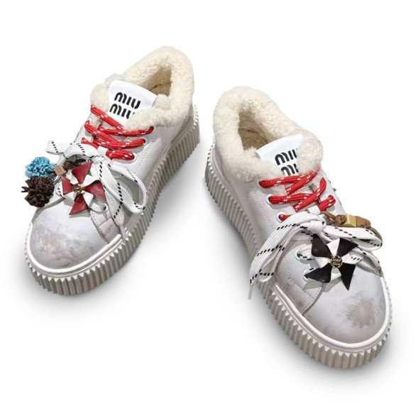 Женские зимние кеды на платформе Miu Miu Winter Sneakers Platform  White