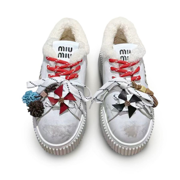 Женские зимние кеды на платформе Miu Miu Winter Sneakers Platform  White