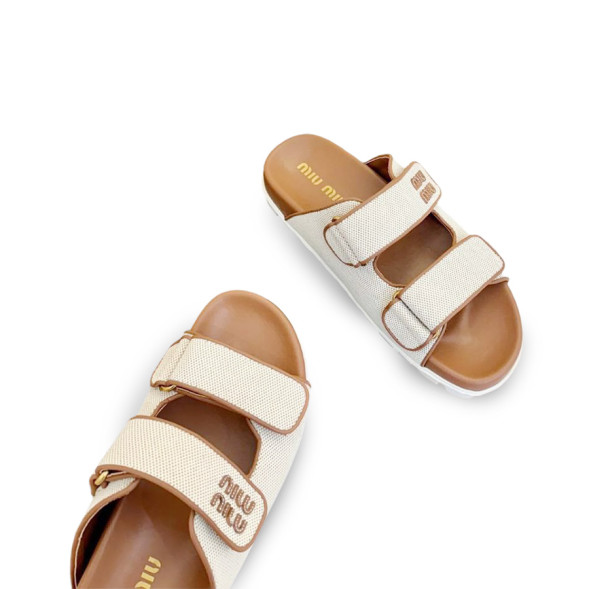 Женские шлепанцы Miu Miu Flip-flops Textile Grey Brown