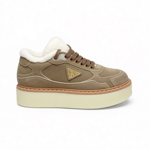 Женские зимние кроссовки на платформе Prada Platform Suede Winter Beige