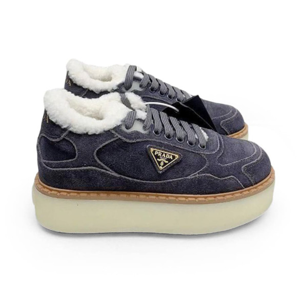 Женские зимние кроссовки на платформе Prada Platform Suede Winter Dark Grey