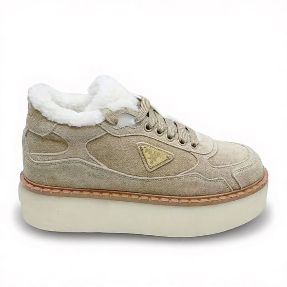 Женские зимние кроссовки на платформе Prada Platform Suede Winter Sand