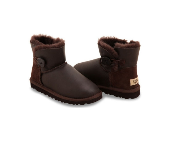 Женские мини угги с пуговицей Bailey Button Mini Metallic Chocolate