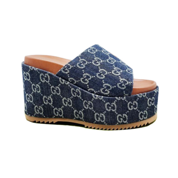Женские шлепки Gucci Platform Flip-flops Dark Navy