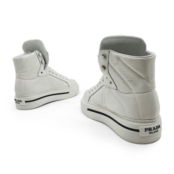 Женские кроссовки Prada Macro Nylon And Leather High-Top Sneakers White