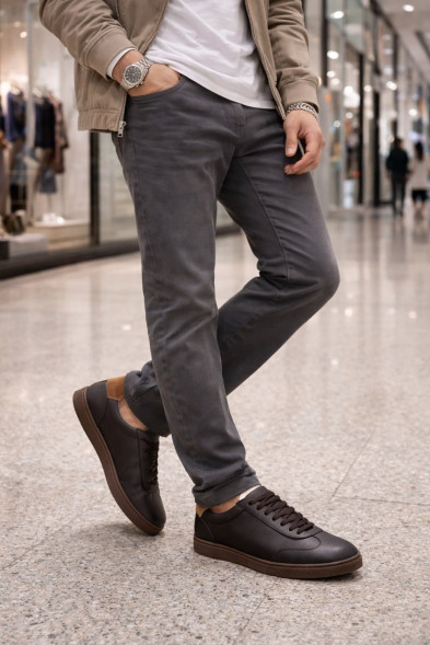 Мужские кеды Brunello Cucinelli Leather Sneakers Dark Brown