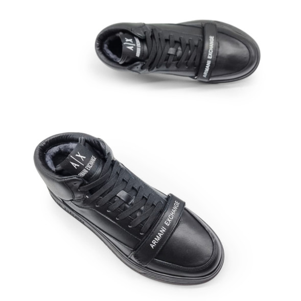Мужские зимние кроссовки Armani Excahange Winter Leather Black