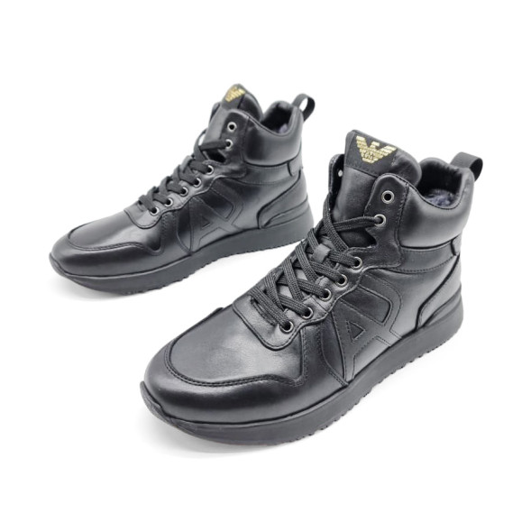 Мужские зимние кроссовки Armani Excahange Winter Leather Black Hight